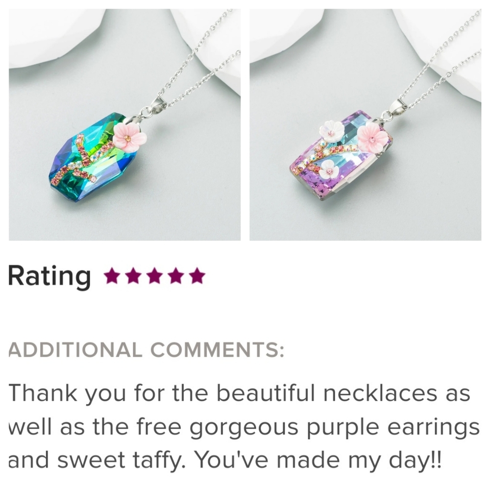 Iridescent Flower Necklace Rhinestones Blue/Green & Alloy Plating - Picture 8 of 12